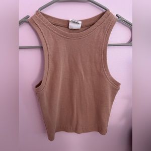 tan/brown ribbed high neck tank top